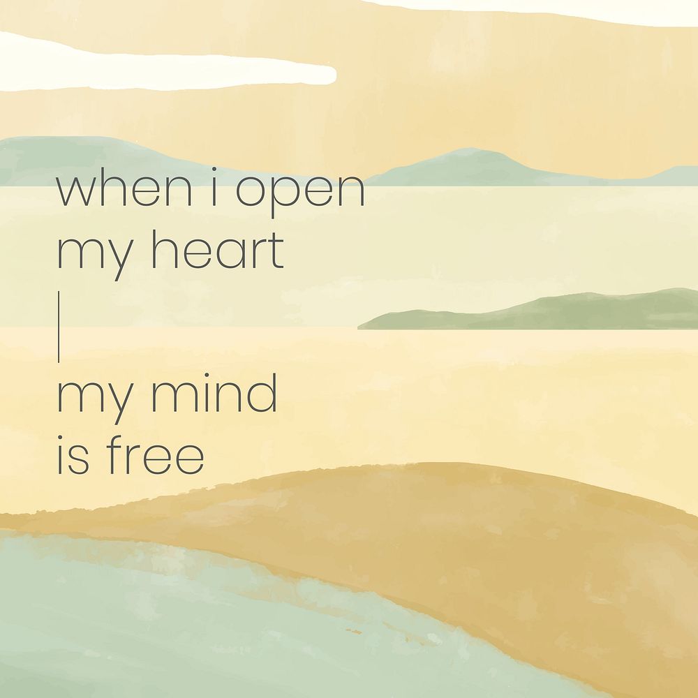 Seaside scenery instagram post template vector "When I open my heart my mind is free"