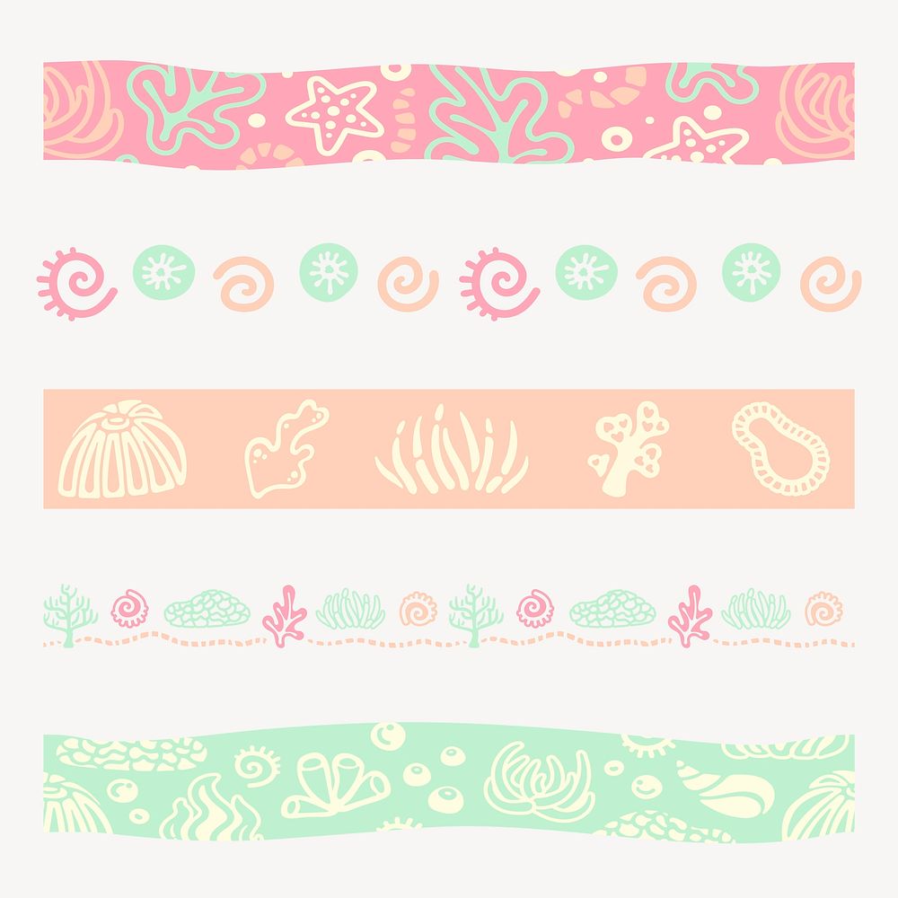 Pastel coral pattern brush, sea border vector, compatible with AI