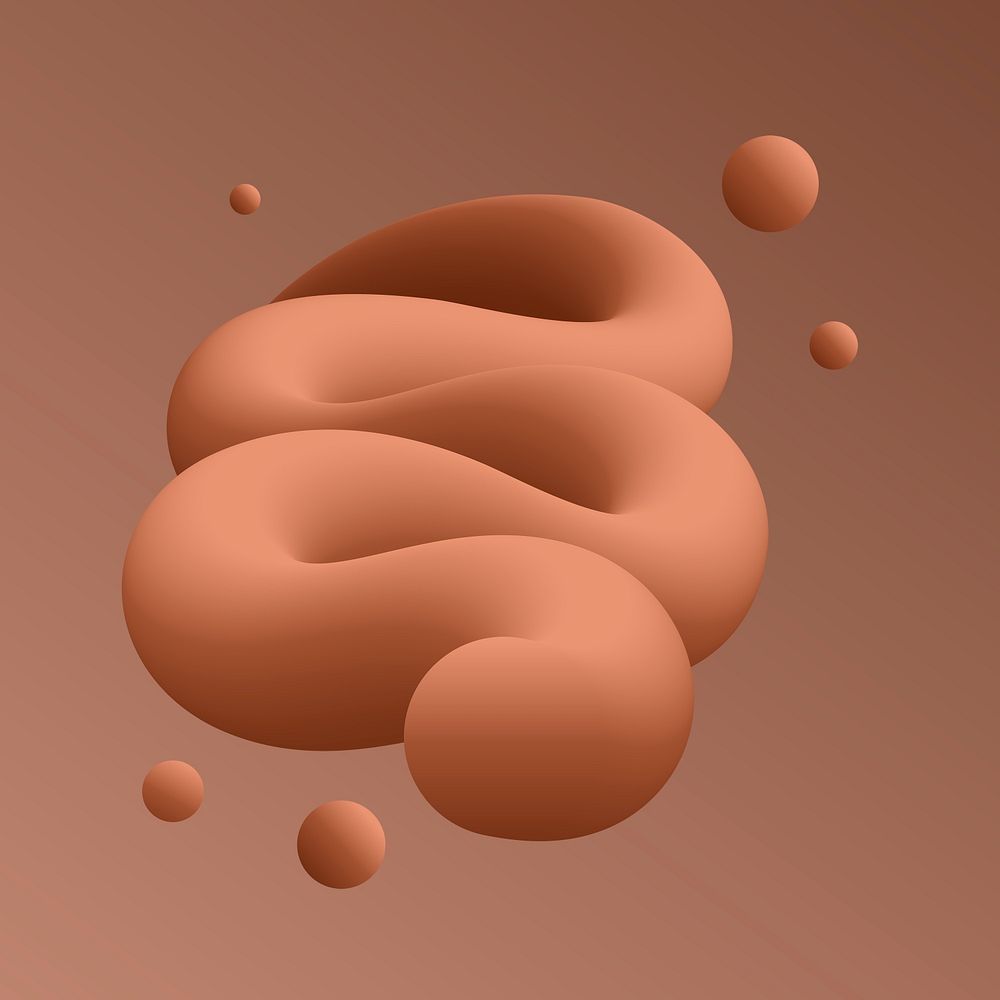 3D abstract fluid shape, brown design psd