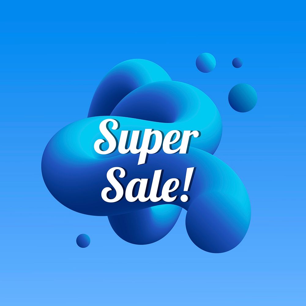 Super sale template, shopping badge, 3D abstract design in blue vector