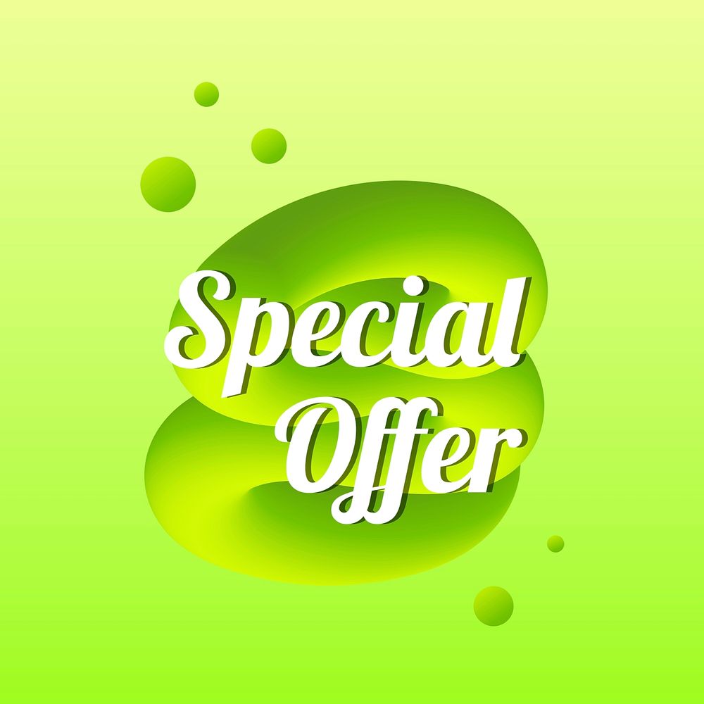 Abstract special offer template, shopping badge, green 3D abstract psd