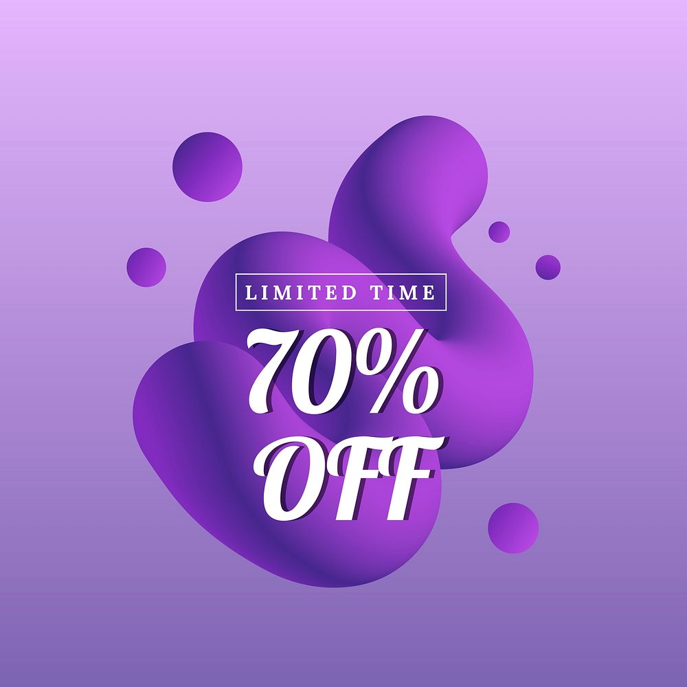 Sale template, shopping badge, 3D abstract design in purple vector