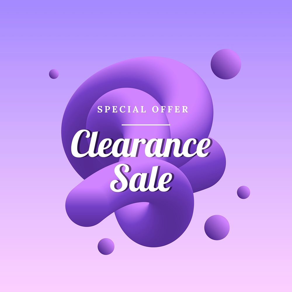 Clearance sale badge template, purple 3D abstract vector