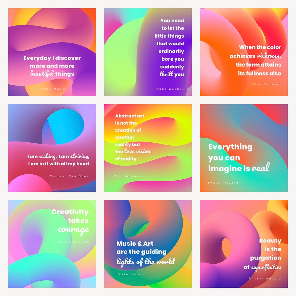 3D gradient Instagram post template, colorful squiggles with inspirational quote vector