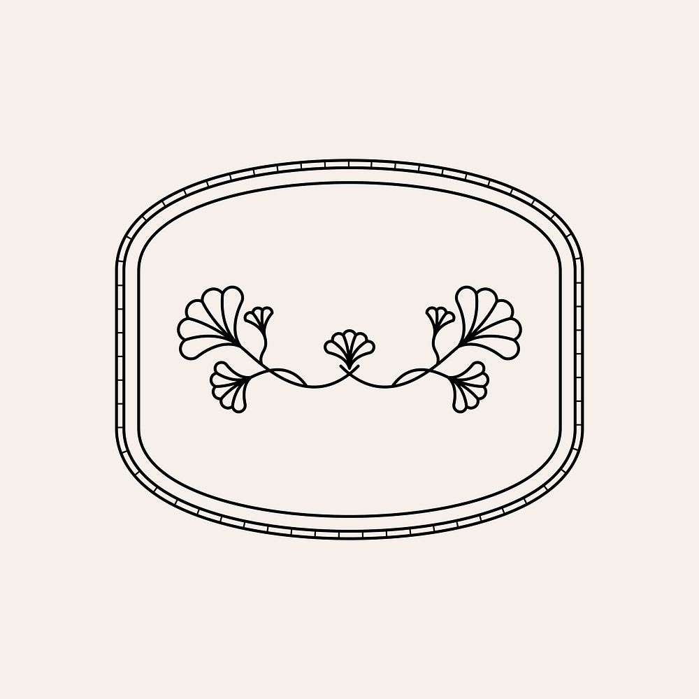Aesthetic black badge, floral element, simple design illustration