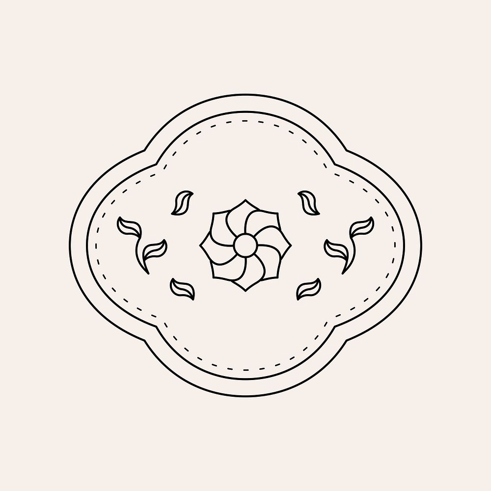 Creative black badge, botanical ornament, minimal design illustration