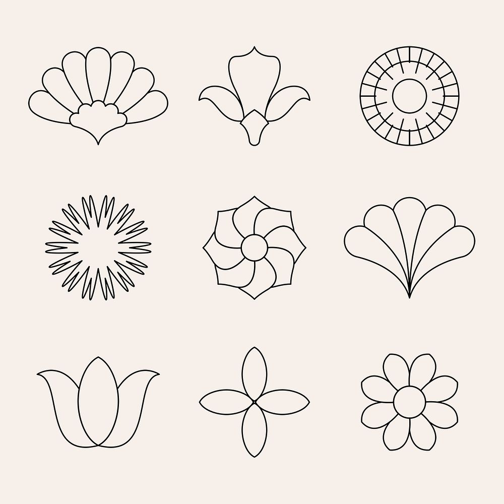 Simple flower stickers, aesthetic botanical collage element set psd