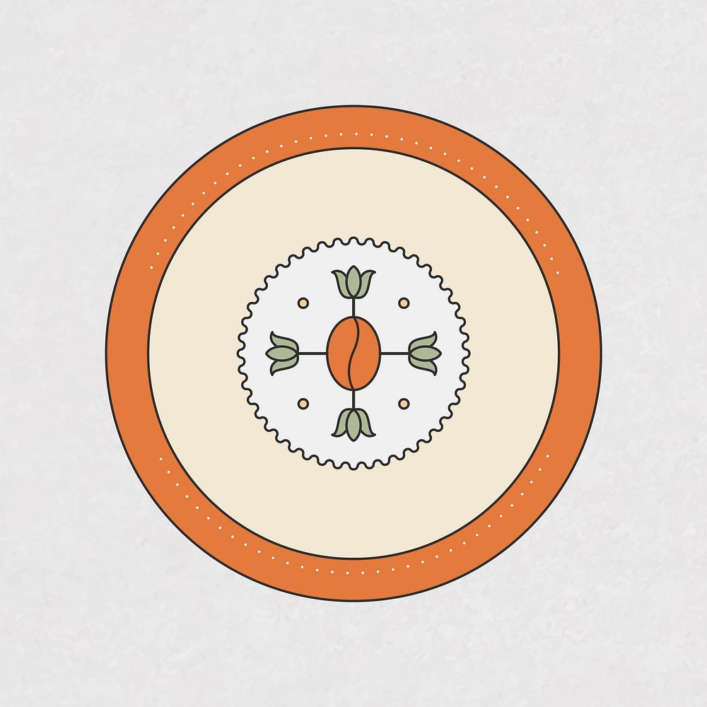 Circle badge, floral ornament, minimal round design illustration