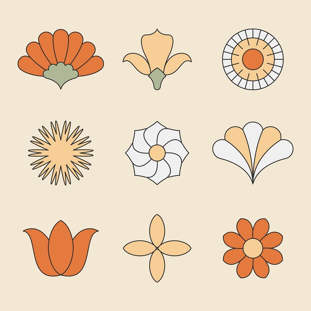 Minimal flower stickers, simple botanical collage element set vector