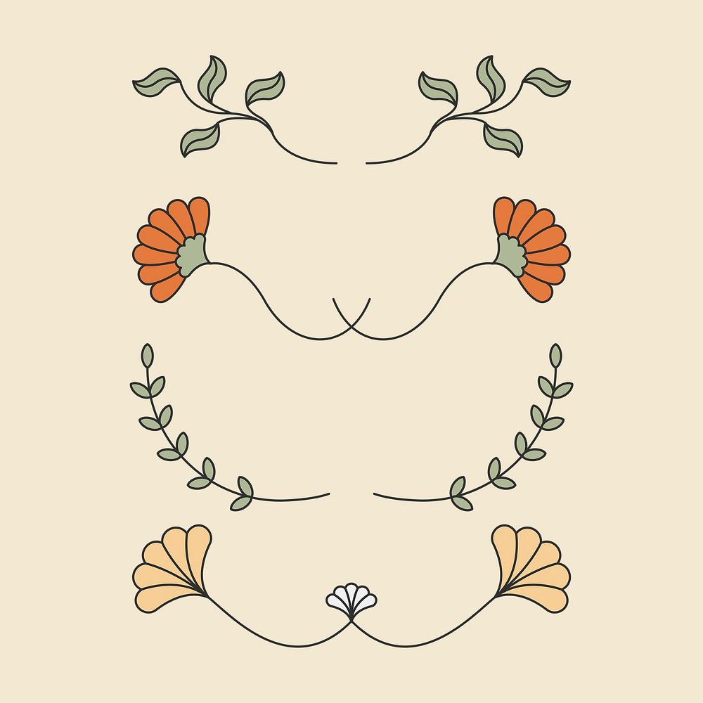 Leaf divider stickers, simple botanical design collage element psd