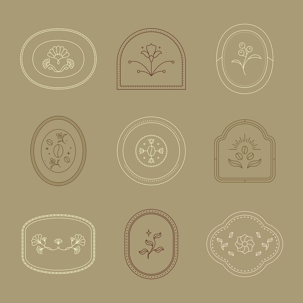 Flower logo element stickers, simple design set vector