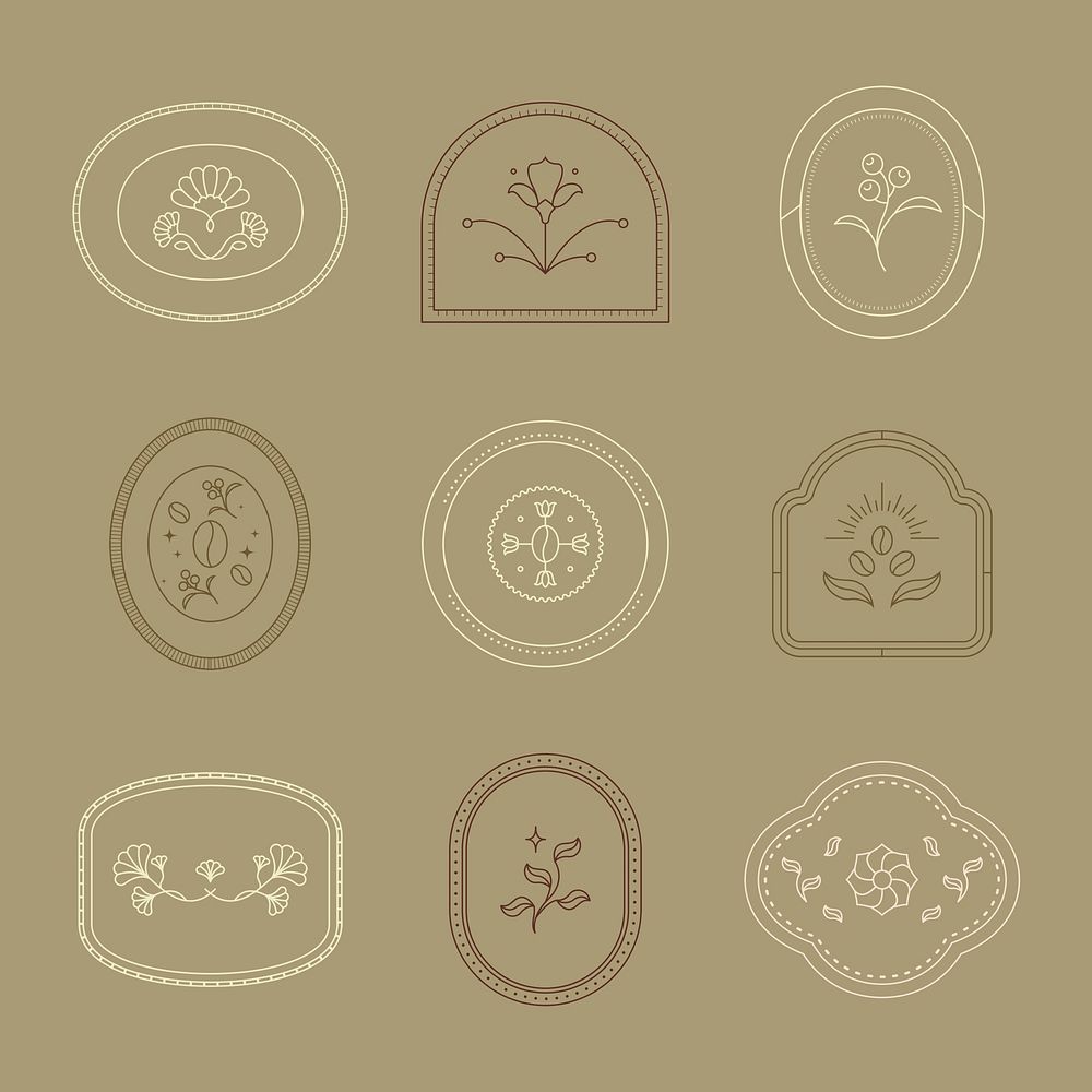 Floral logo element, modern earth tone badge design, clean graphic illustration psd