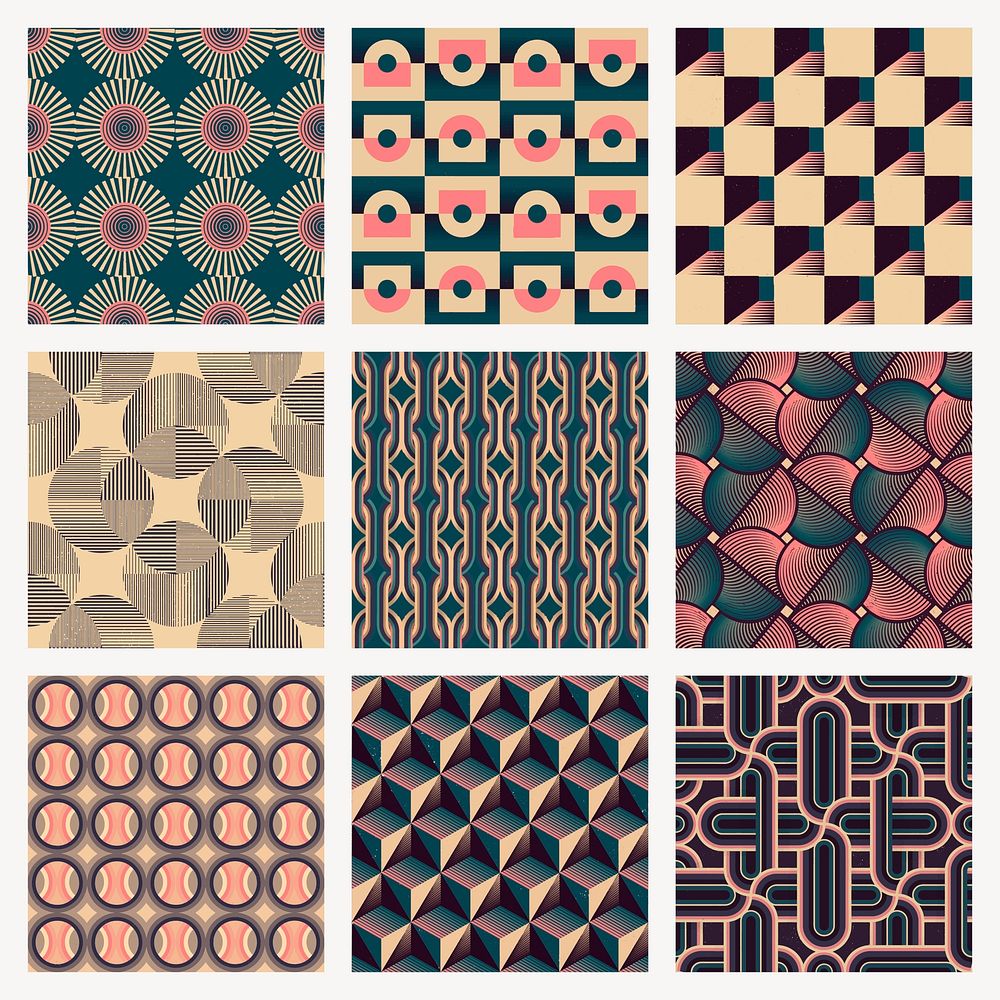 Retro geometric patterns, modern background set vector