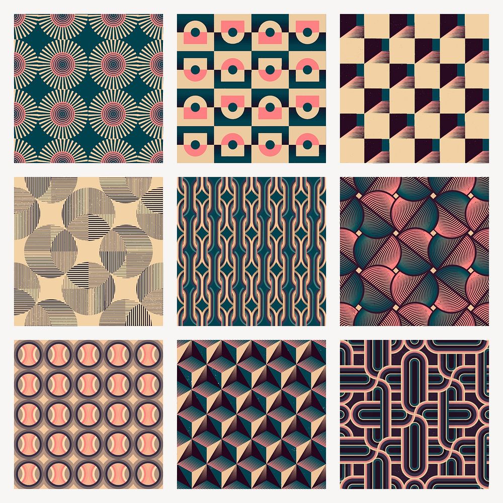 Retro geometric pattern set, abstract backgrounds psd