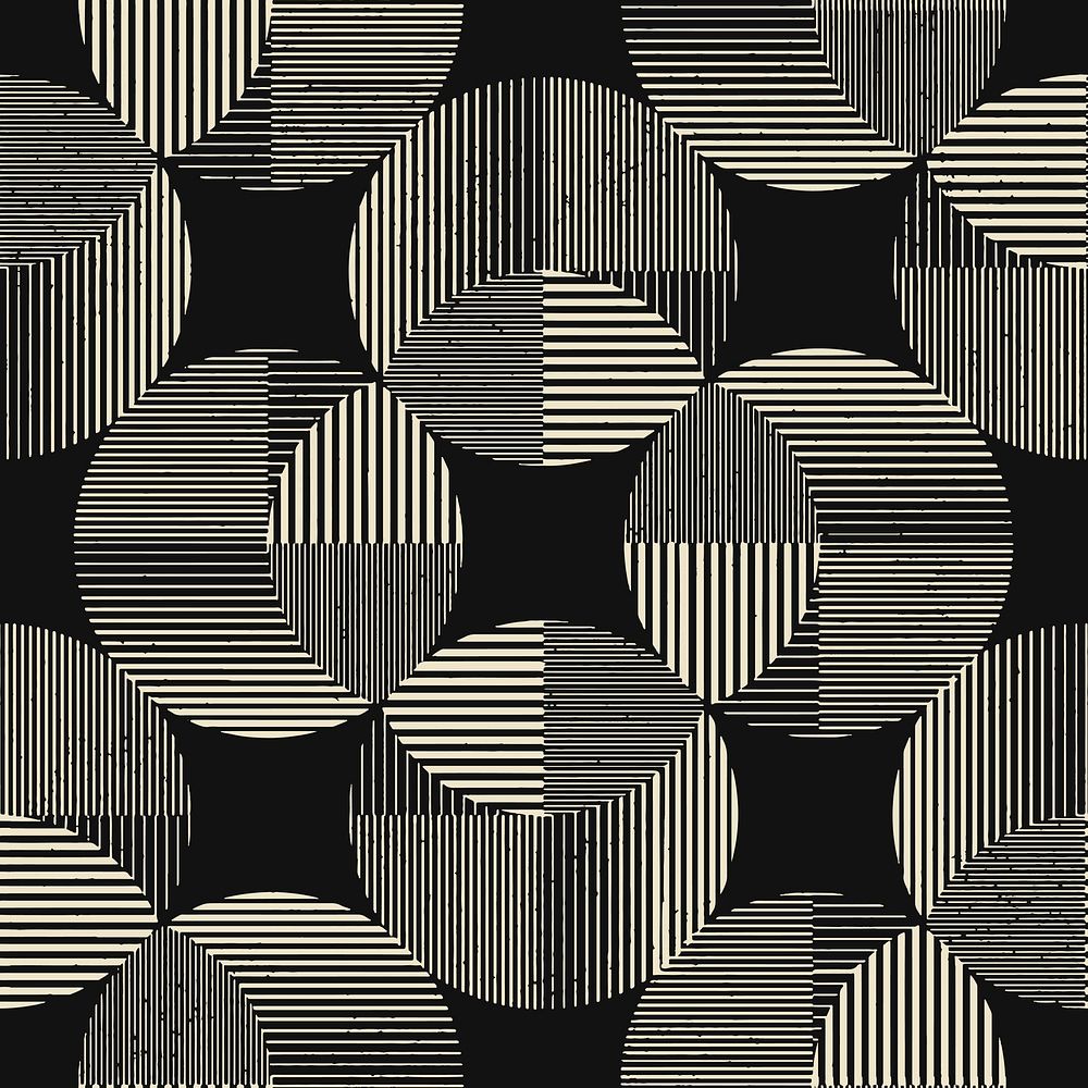 Retro pattern background, black abstract repeated round design vector