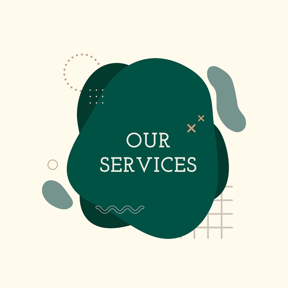 Our services template memphis shape badge, green graphic design, psd