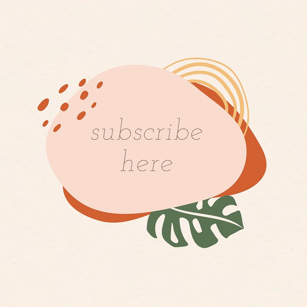 Subscribe here template, earth tone memphis badge, graphic design vector