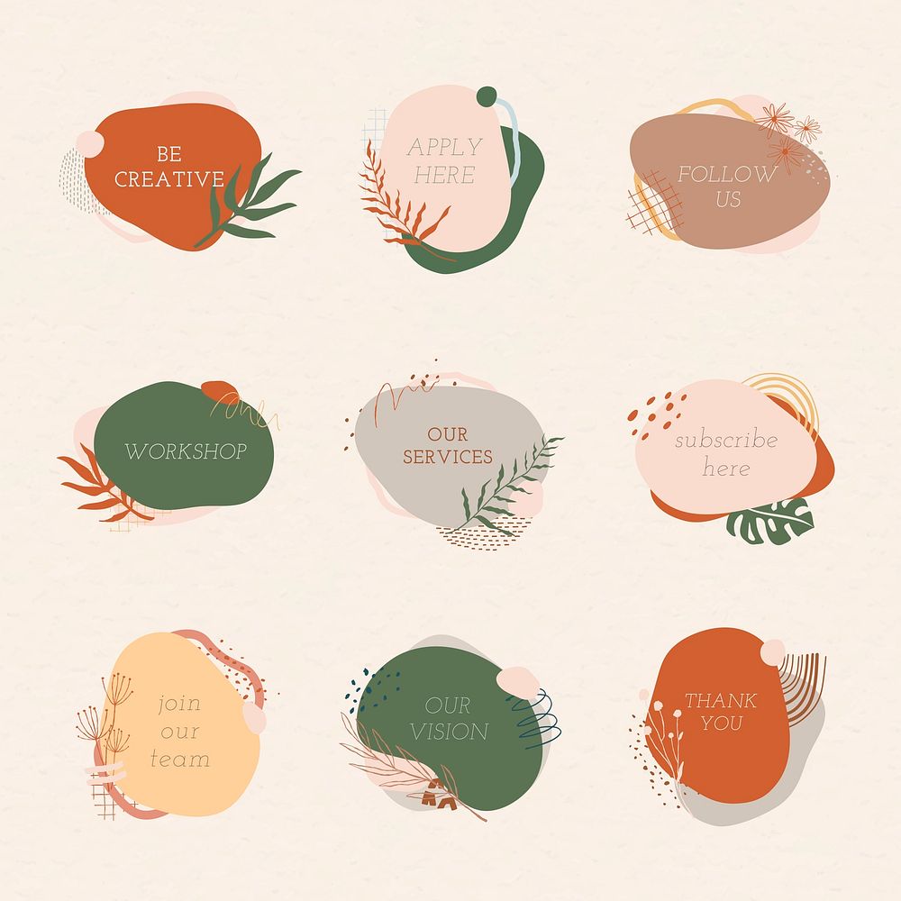 Memphis shape template , earth tone graphic design badge collection, psd