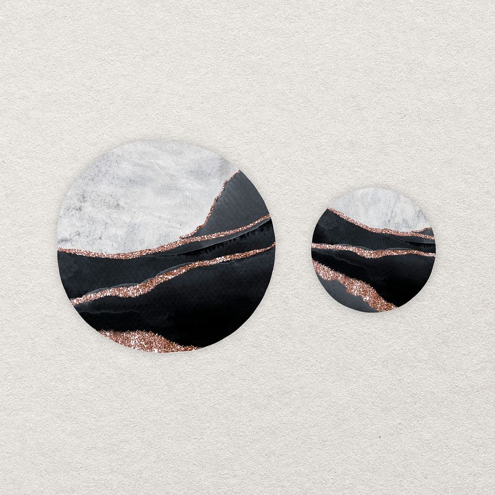 Aesthetic circle shape sticker, black marble textured design psd