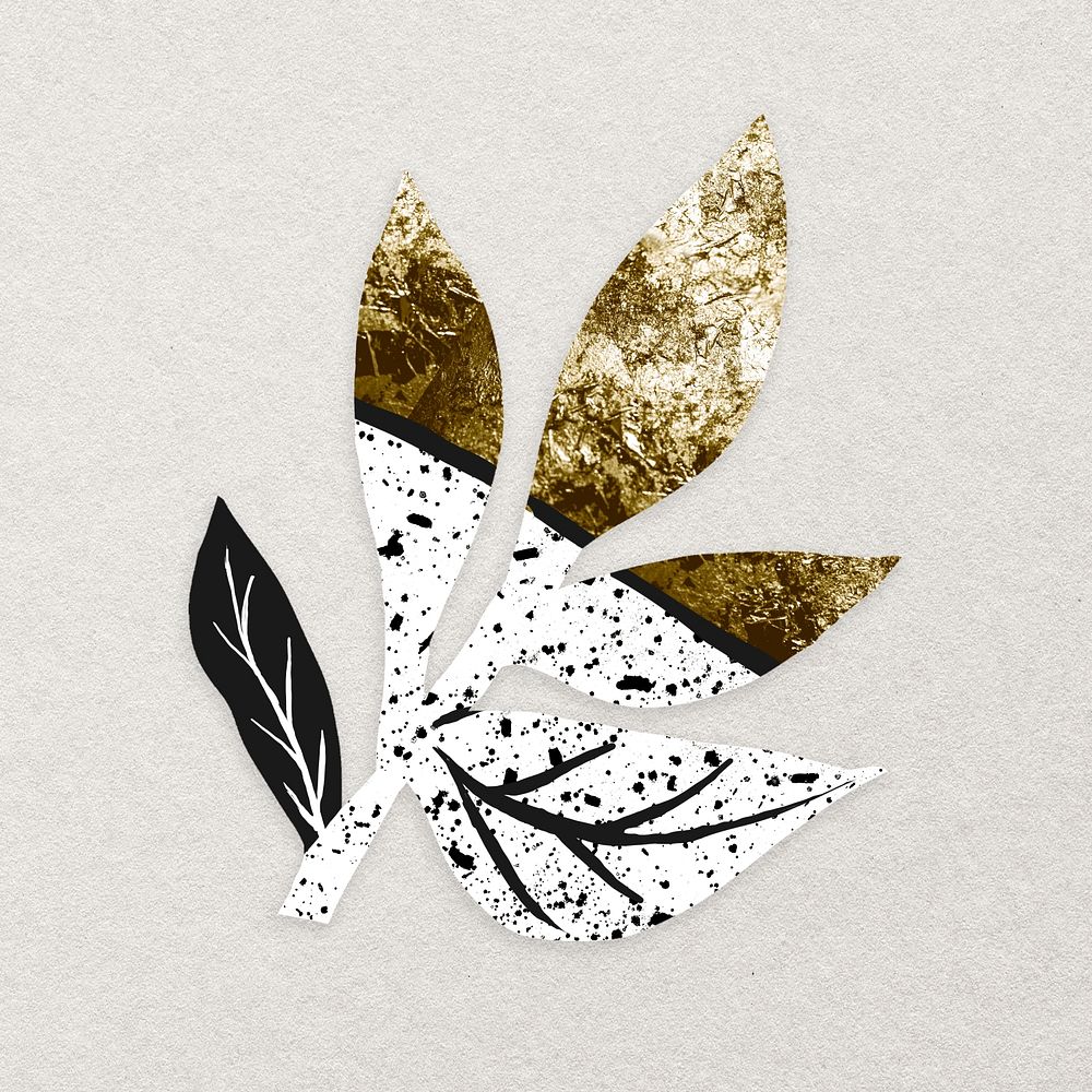 Abstract leaf nature clipart, gold foil design psd