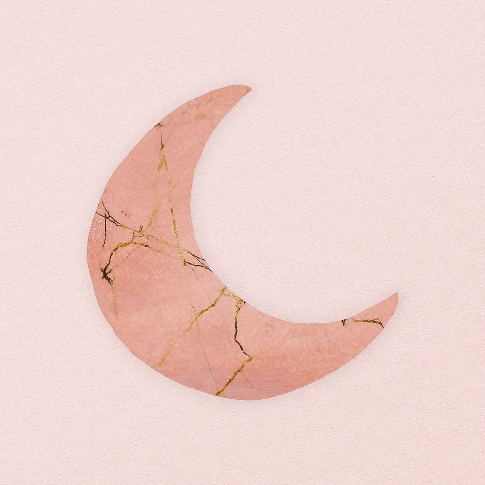 Pink crescent moon sticker, marble aesthetic psd