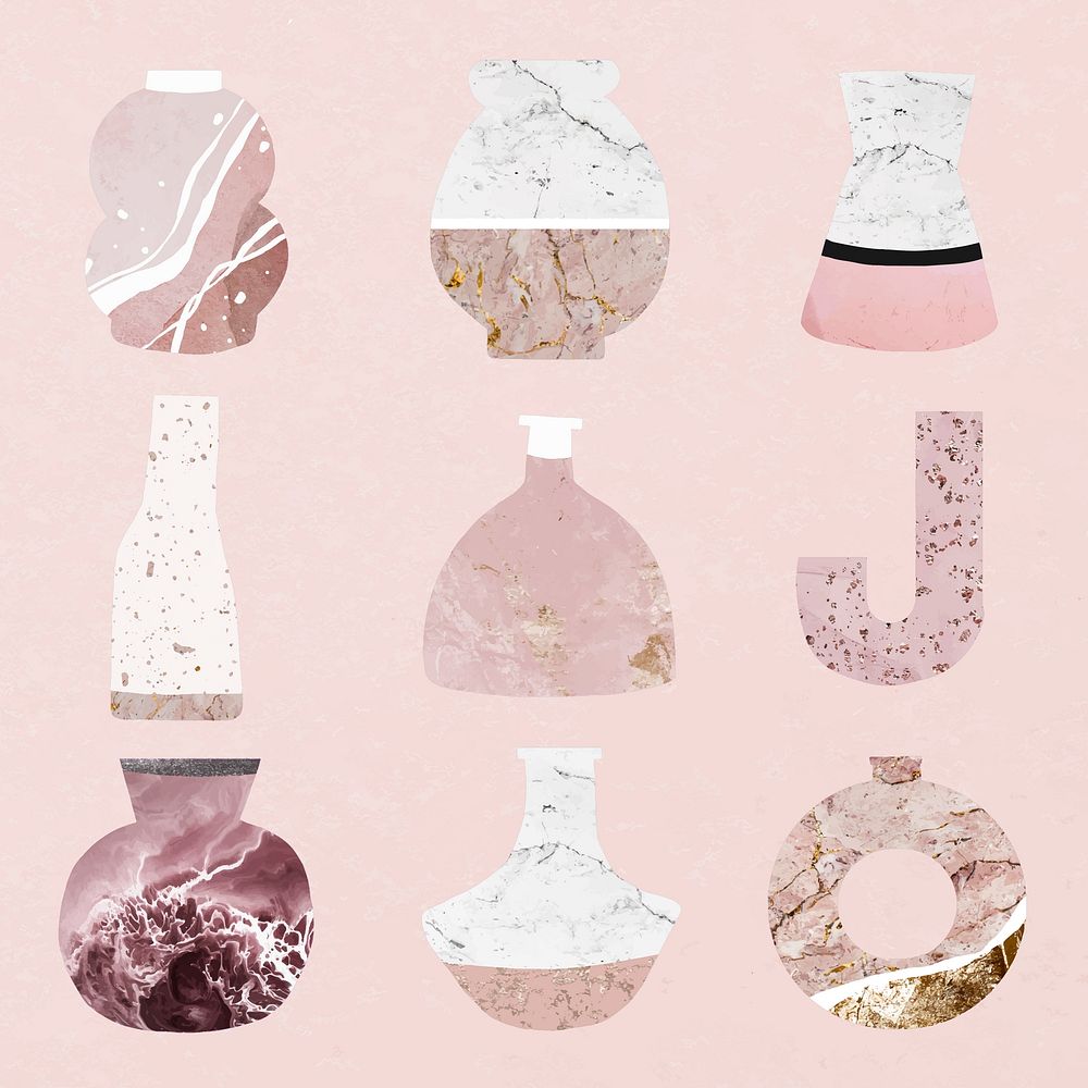 Aesthetic kintsugi vase clipart, pink pottery, home decor objects vector set