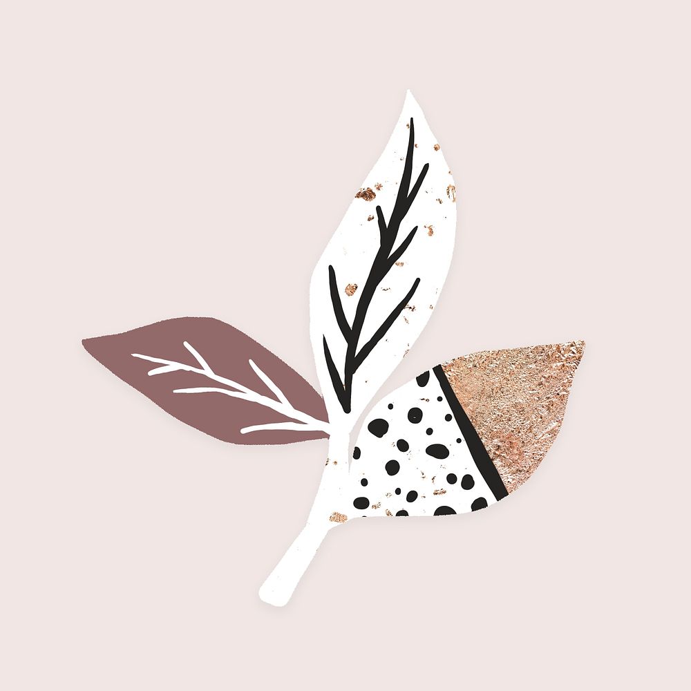 Aesthetic leaf nature sticker, pink abstract design psd