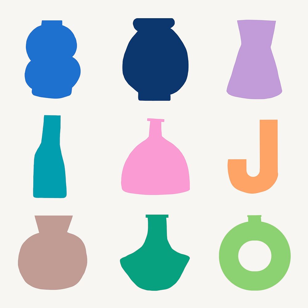 Colorful vase clipart, home decor object, pottery design psd set