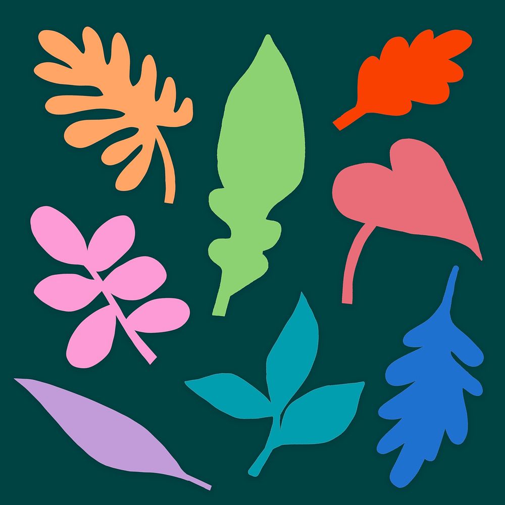 Colorful leaf clipart, flat botanical graphic psd set