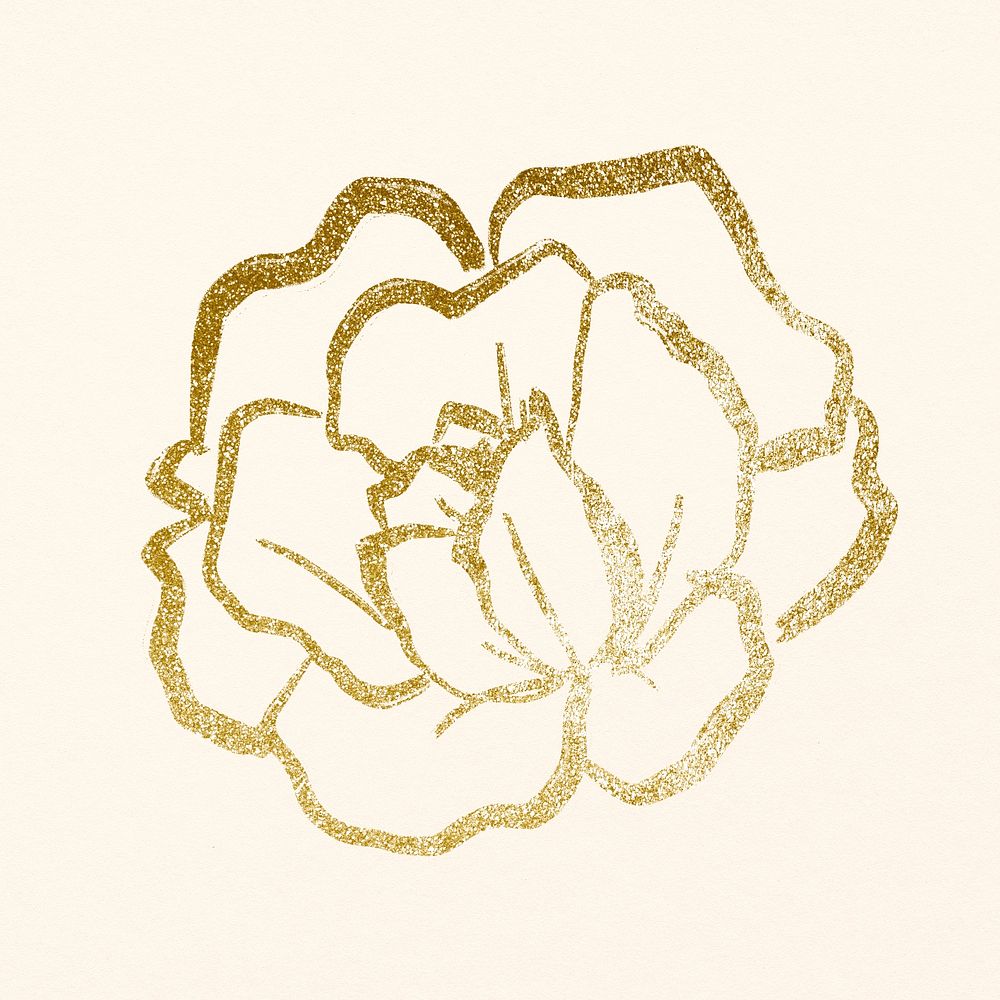 Rose collage sticker, simple gold flower line art for planner psd
