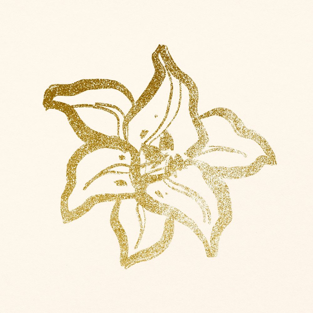 Gold lily line art, simple flower graphic illustration 
