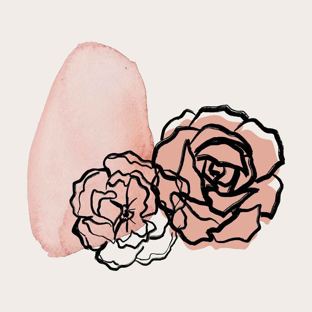 Valentine&rsquo;s card flower, aesthetic rose, simple line drawing, watercolor brushstroke style