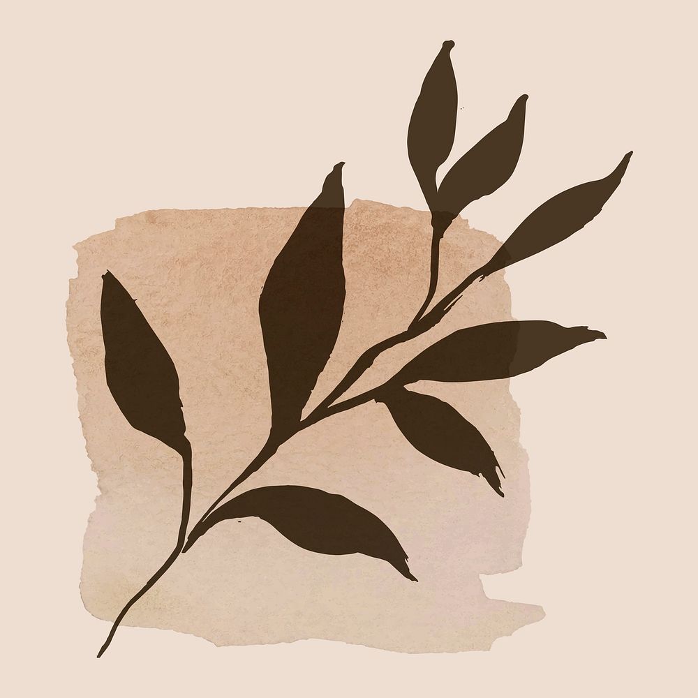 Leaf collage element, botanical illustration on brown watercolor brushstroke vector