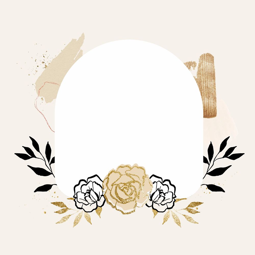 Botanical frame, golden rose, leaf design illustration vector