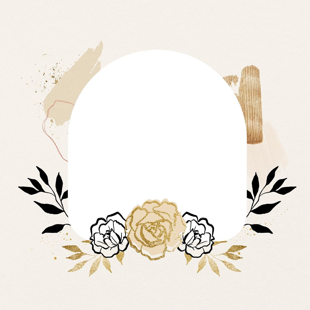 Botanical frame, golden rose, leaf design illustration