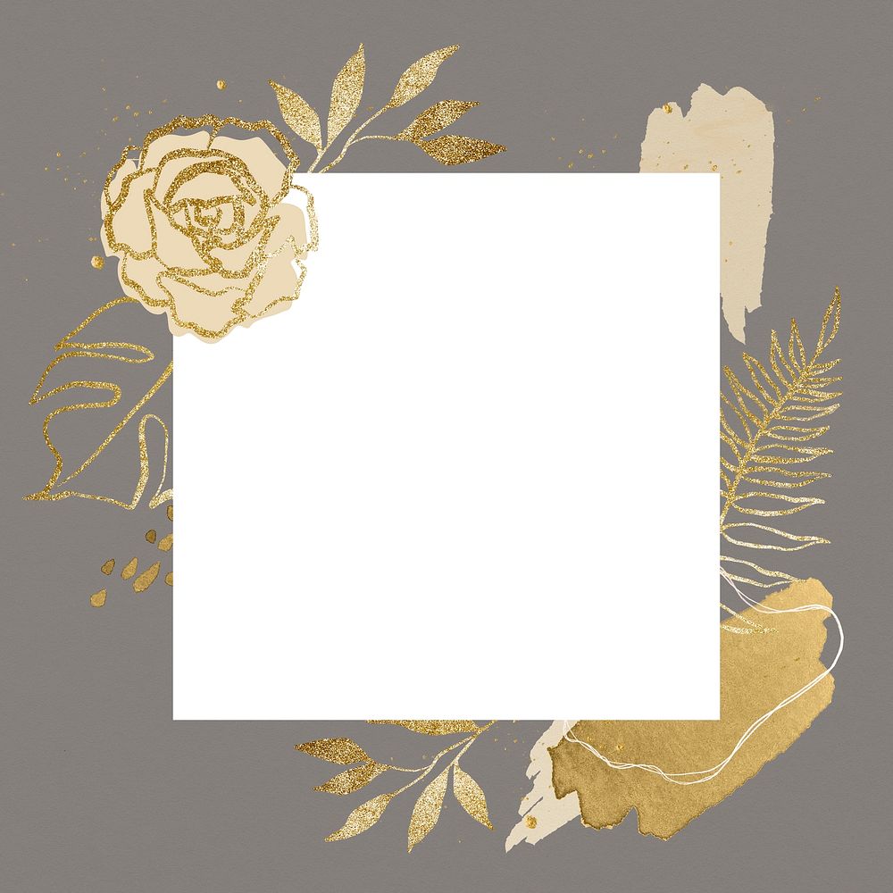 Square flower frame, simple botanical design for wedding card psd