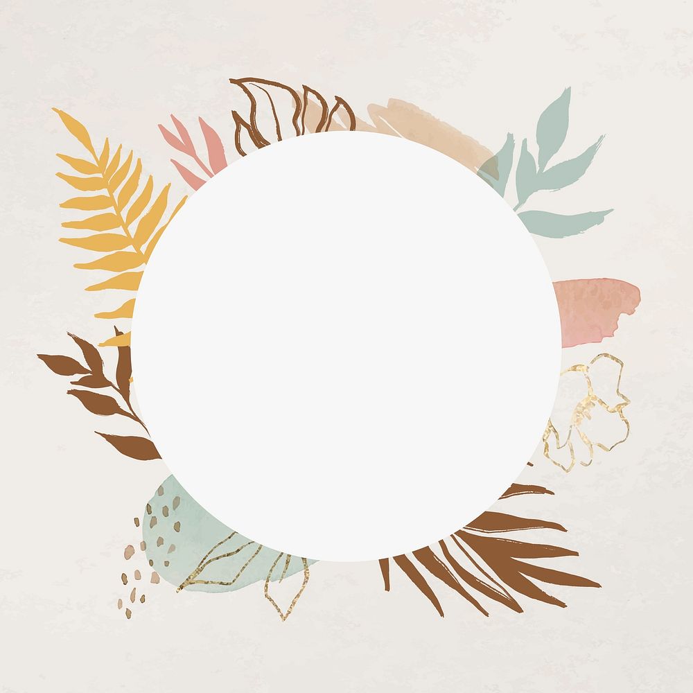 Simple leaf frame, pastel botanical hand drawn graphic design vector