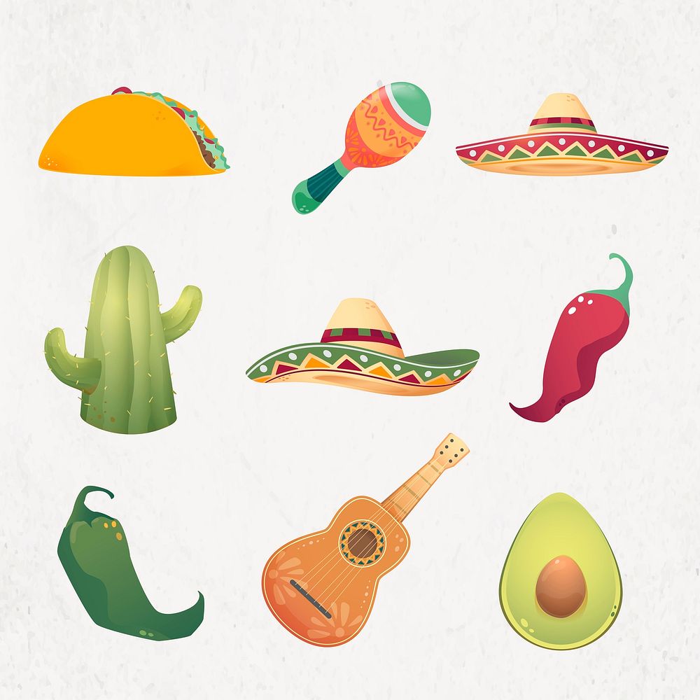 Cute Mexican doodles stickers set vector