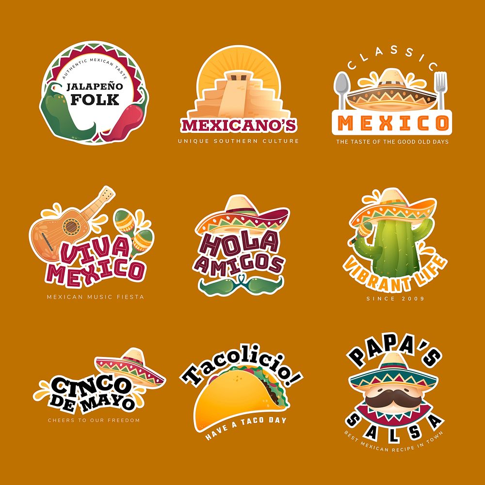 Creative business logo templates, Mexican traditional design set vector