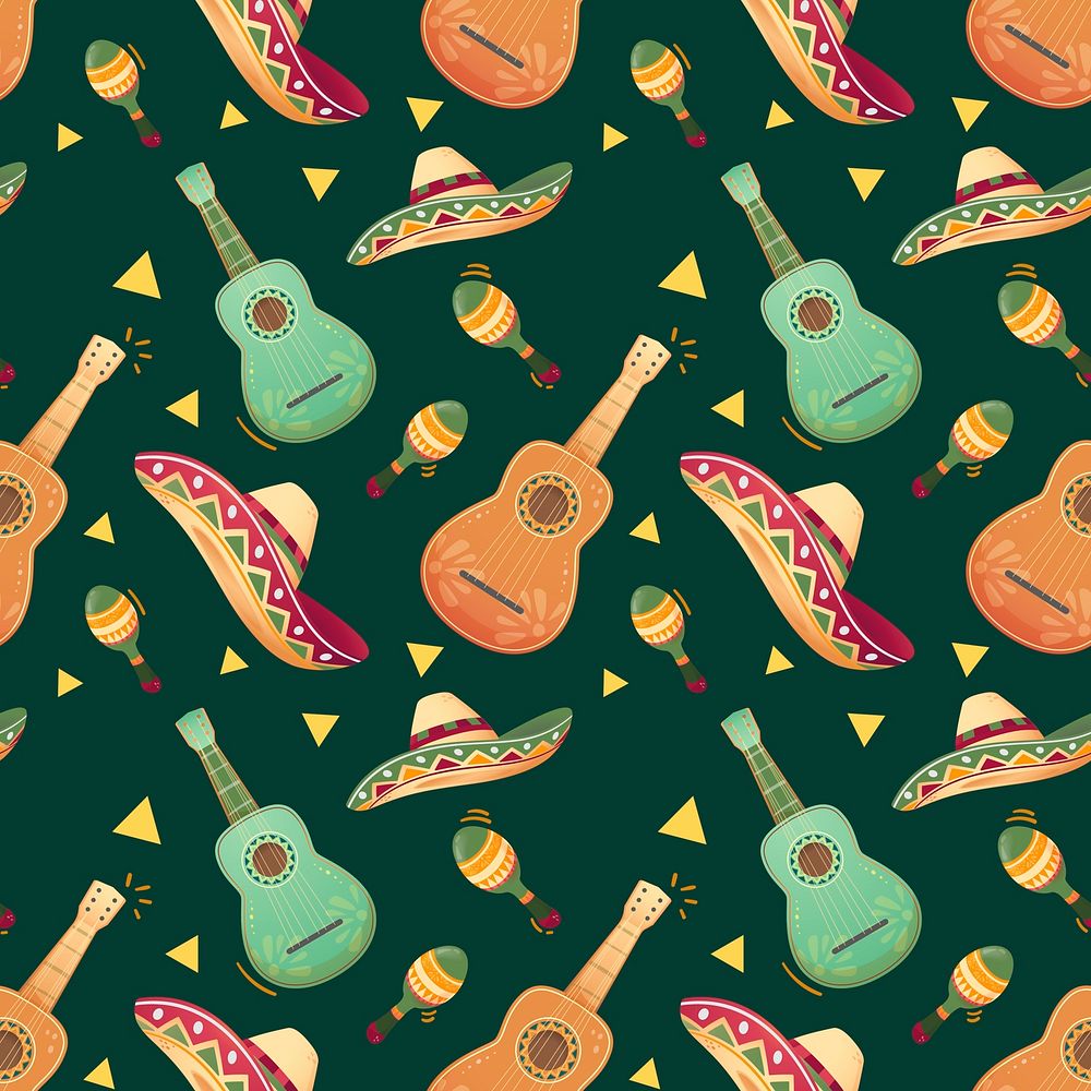 Mexican guitar seamless pattern background vector