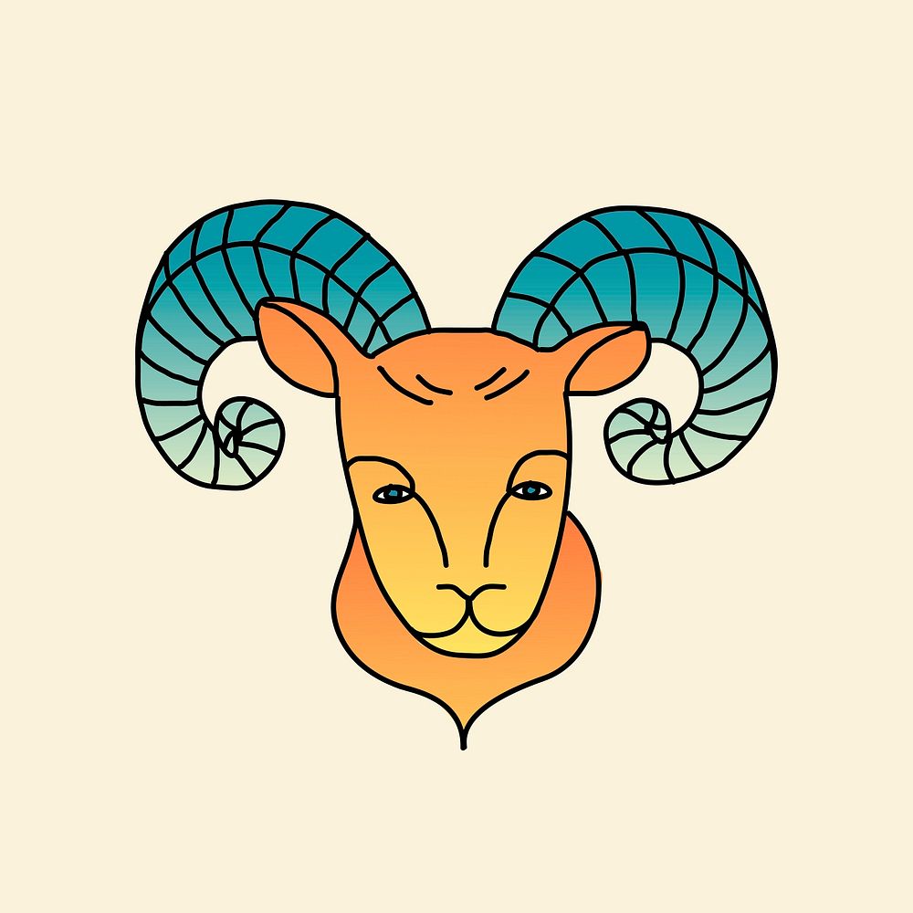 Zodiac sign Aries colorful doodle illustration