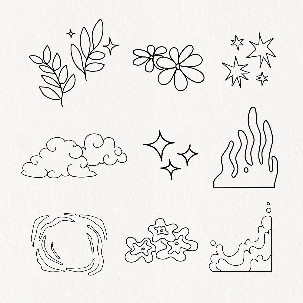 Abstract nature, doodle design collage element set vector