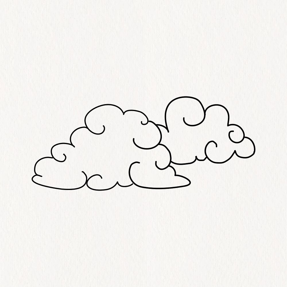 Cute fluffy clouds, curly lines doodle design