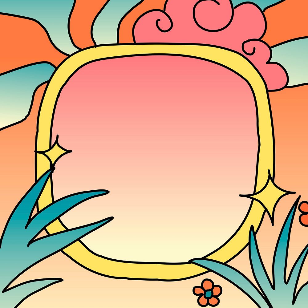 Colorful frame, tropical summer design psd, orange graphic design