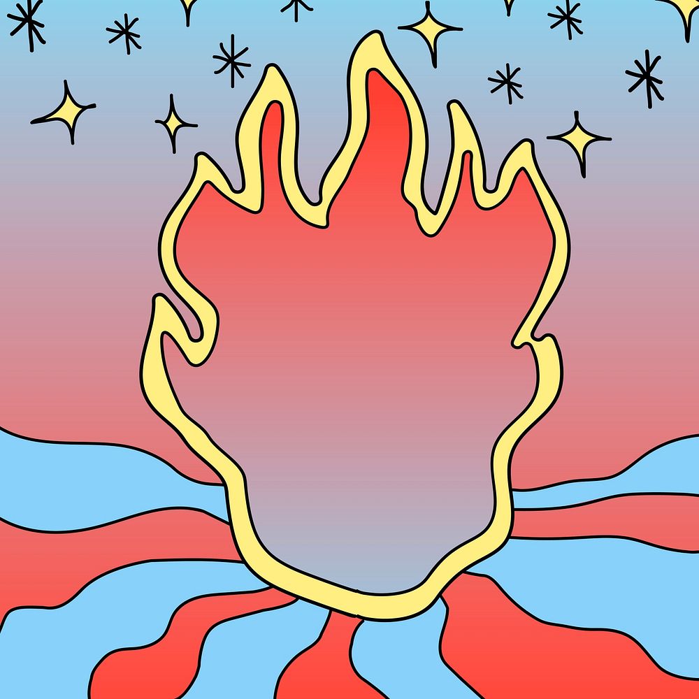 Abstract fire frame, doodle gradient background