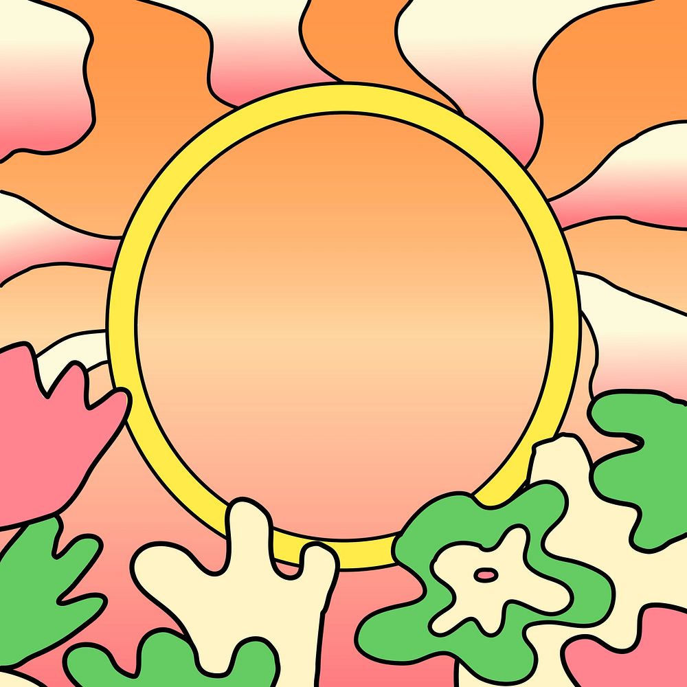 Tropical colorful frame, cute summer illustration psd, orange graphic design