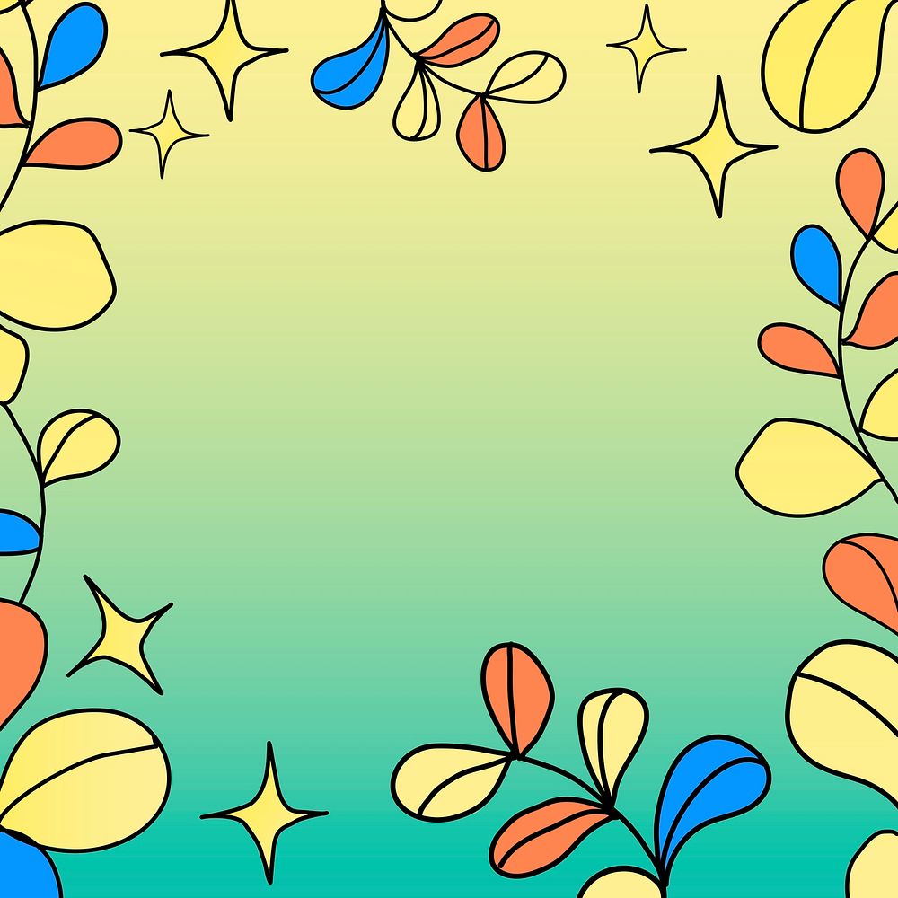 Colorful leaves frame, doodle nature illustration