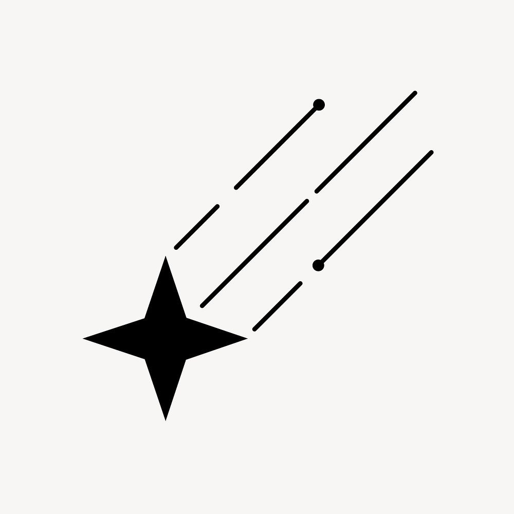 Black shooting star, celestial line art design