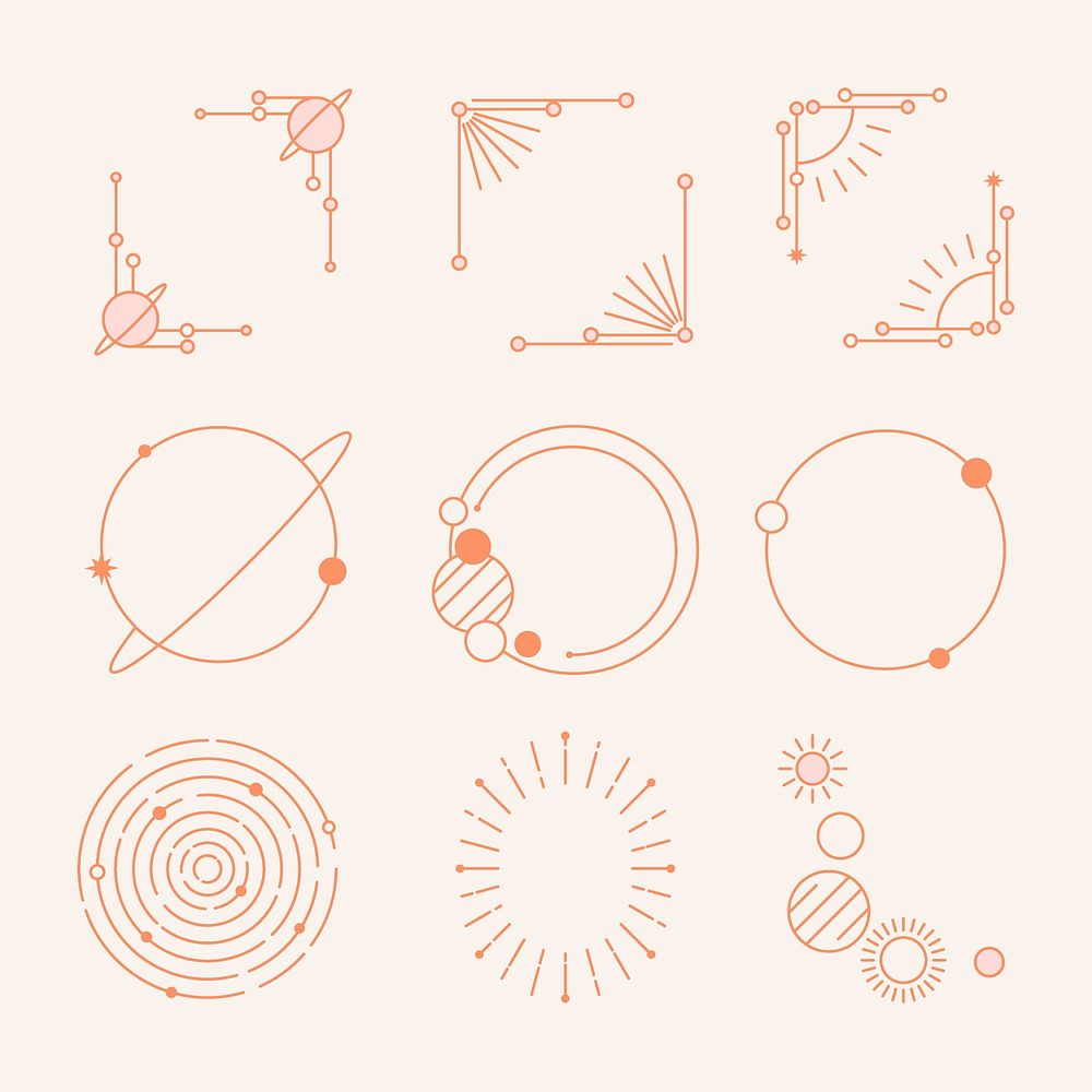 Pastel celestial frame stickers, simple sky element for planner set psd