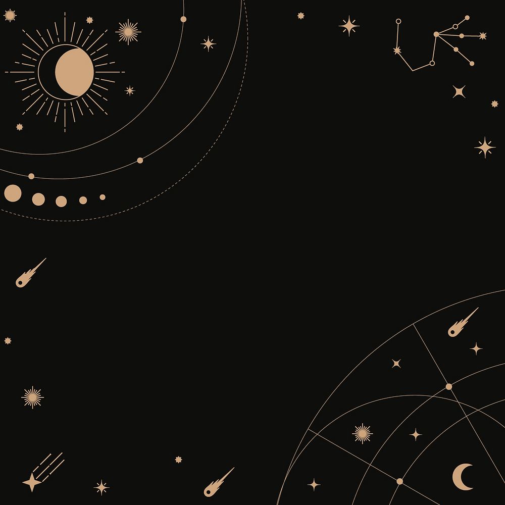 Celestial frame background, abstract black design psd